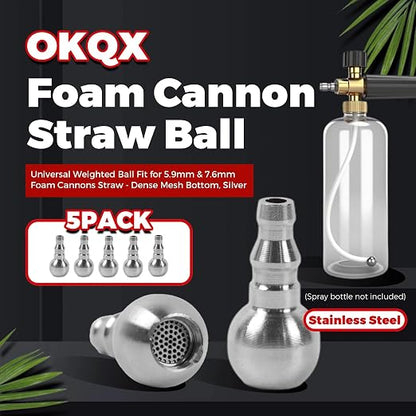 5-Pack Stainless Steel Foam Cannon Straw Ball, Universal Weighted Ball Fit for 5.9mm & 7.6mm Foam Cannons Straw - Dense Mesh Bottom, Silver