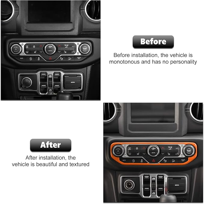 RT-TCZ Air Conditioning Dashboard Center Console Control Trim Panel Cover Interior Accessories Decoration Trim Kit for Jeep Wrangler JL JLU & Gladiator JT 2018-2022,Orange