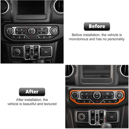 RT-TCZ Air Conditioning Dashboard Center Console Control Trim Panel Cover Interior Accessories Decoration Trim Kit for Jeep Wrangler JL JLU & Gladiator JT 2018-2022,Orange