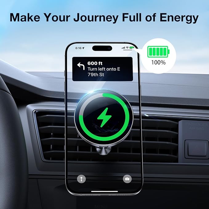 Coolpow for Magsafe Car Mount Charger【100% Stable】15W Magsafe Car Charger Magnetic Phone Holders for Your Car Accessories for Women Men Car Phone Holder Wireless Car Charger for iPhone 17 16 15 14 13