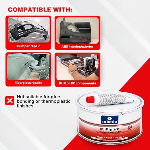 Roberlo Multiplast Lightweight Body Filler + Hardener | Professional Auto Body Repair Kit for Plastic & Metal | Fast Drying, Easy Sanding, Smooth Finish