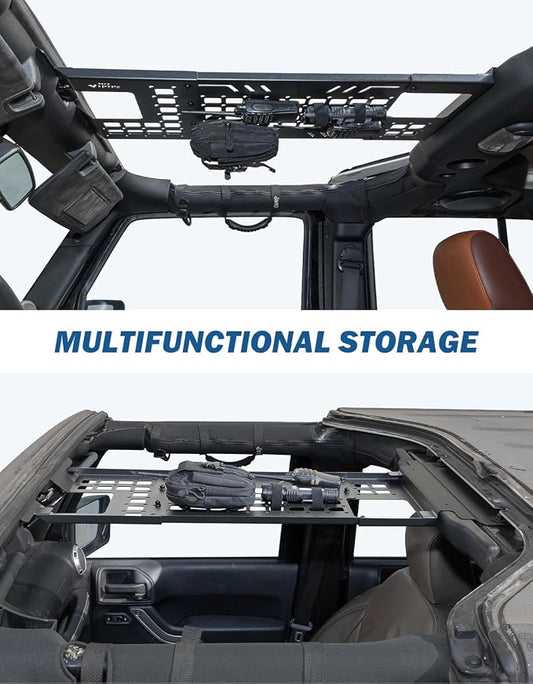 JOYTUTUS Overhead Molle Panel Compatible with Wrangler JK 2007-2018 (Only for Hard Top), Wrangler Cargo Roof Rack Storage, No Drilling