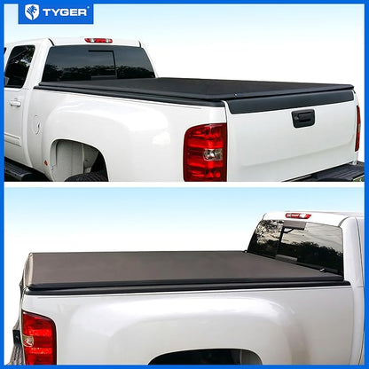 Tyger Auto T3 Soft Tri-Fold Truck Bed Tonneau Cover Compatible with 2007-2013 Chevy Silverado / GMC Sierra 1500; 2007-2014 2500 HD 3500 HD | Fleetside 8' Bed (97") | TG-BC3C1005 , Black