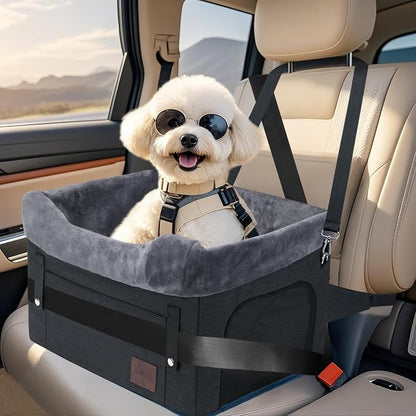 Dog Car Seat for Small Dogs, Detachable Washable Pet Booster Seat with Storage Pocket, Breathable Mesh, Safety Leash, Adjustable Straps for Small Pets Up to 25lbs-Black