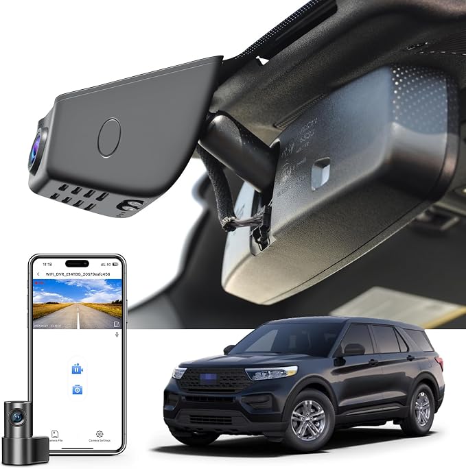 Mangoal Front 4K & Rear 1080p Dash Cam for Ford Explorer U625 2020 2021 2022 2023 2024, Base XLT ST_Line Limited Timberline Platinum King Ran(Model A), UHD 2160P Video, WiFi & App, GPS, 128GB Card