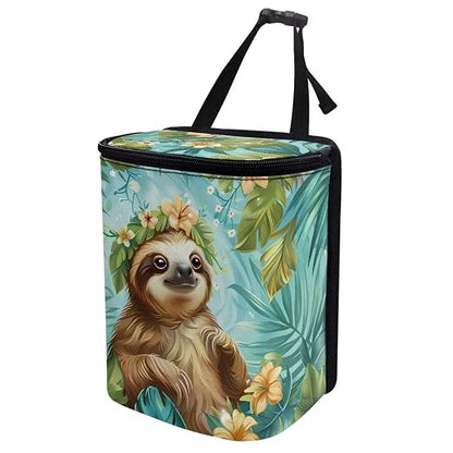 Talayituse Sloth Leaf Print Car Trash Can Portable Auto Garbage Bin Multifunctional Vehicle Interior Accessories with Adjustable Straps Universal Fit Truck SUV Sedan