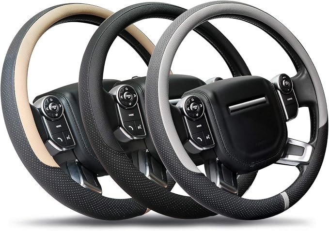 COFIT Breathable Car Steering Wheel Cover 16 inch Auto Universal Leather Wrap Non-Slip Steeringwheel Protector Automotive Interior Accessories, Black (Suit for 15 1/2-16 inch)