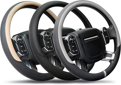 COFIT Breathable Car Steering Wheel Cover 16 inch Auto Universal Leather Wrap Non-Slip Steeringwheel Protector Automotive Interior Accessories, Beige (Suit for 15 1/2-16 inch)
