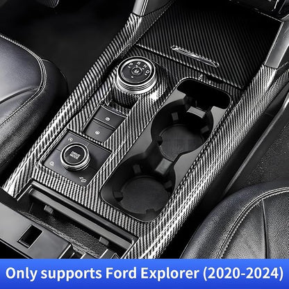 Car Center Console Gear Shift Panel Trim Cover for Ford Explorer 2020 2021 2022 2023 2024 Auto Interior Decorations Accessories Central Control Protection Frame Carbon Fiber Style Kit