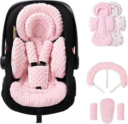 TinlyFinly Infant Car Seat Insert with Extra Cushion for Preemie to Toddler, Reversible Newborn Carseat Insert for Baby Head Body Support, Fits for Stroller, Baby Swing, Bouncer - Dots, Pink