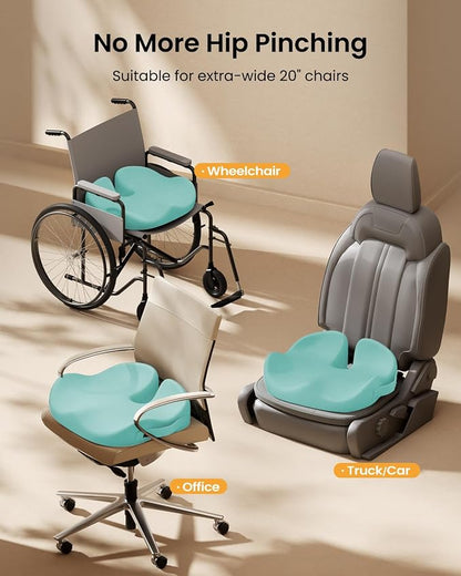 ProtoArc Extra Large Seat Cushions for Office Chairs, Ergonomic Memory Foam Seat Cushion for Home, Extra Cover, Car Seat Cushions for Driving, Pressure Relief Pad for Sciatica - Mint Green