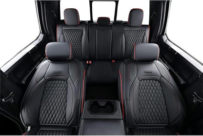 Coverado Full Set Leather Car Seat Covers for F150,Waterproof Automotive Seat Covers for Cars,SUVs,Pickup Trucks,Compatible with 2015-2026 F150 SuperCrew,2017-2026 F250 F350 F450 Crew Cab, Black/Red