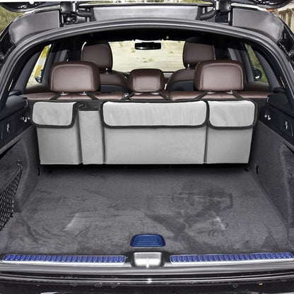 AUCELI Car Trunk Organizer, Backseat Hanging Large Storage with Adjustable Straps, Waterproof Collapsible Cargo Bag with 4 Pockets, Sturdy Space Saver Frees Trunk Floor for SUV, Truck, MPV