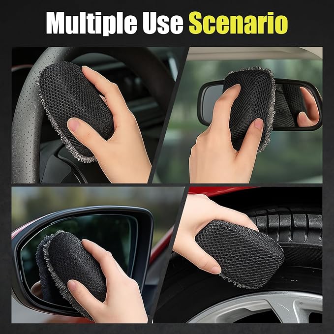 2 Pcs Tire Shine Applicator Sponges, Microfiber Tire Brightener Applicator Pad, Reusable Tires Dressing Applicators Pad, Contoured Tires Sponge for Car Detailing Cleaning Rubber Vinyl Plastic Trim