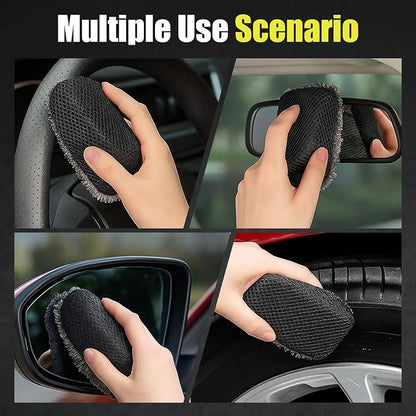 2 Pcs Tire Shine Applicator Sponges, Microfiber Tire Brightener Applicator Pad, Reusable Tires Dressing Applicators Pad, Contoured Tires Sponge for Car Detailing Cleaning Rubber Vinyl Plastic Trim