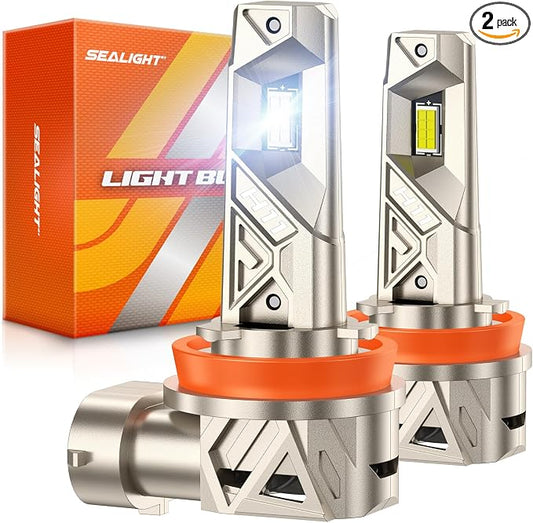 SEALIGHT H11/H9/H8 LED Bulbs, 96000LM 10X Ultra Brighter H11 Fog Bulb, 32PCS Lighting Chips, IP68 Proof 80,000hrs+ Lifespan, H16 Front Fog Light 6500K White Bulbs, Anti Hyper Flashing, Pack of 2