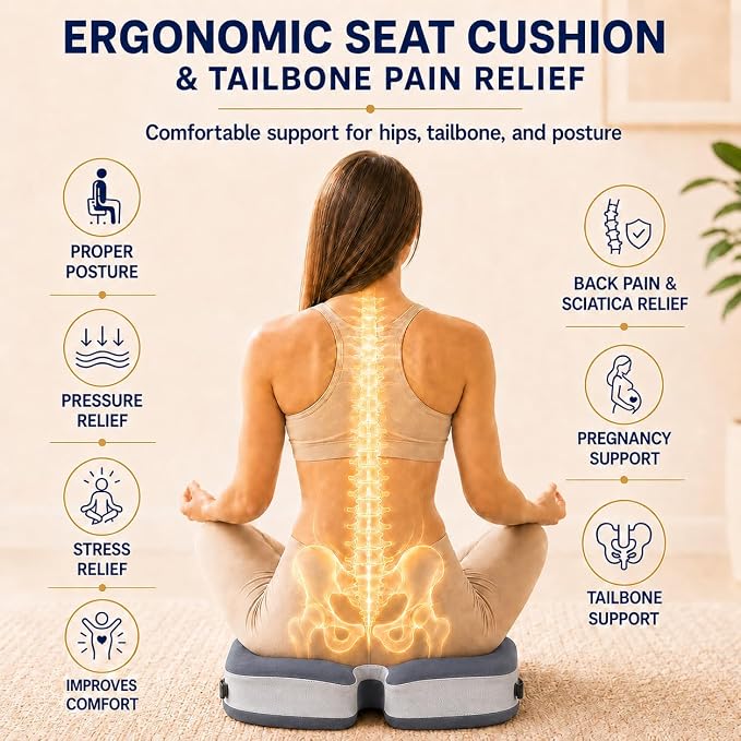 Seat Cushions for Office Chairs Wheelchair Cushion for Long Sitting Back Pain，Memory Foam Seat Car Computer Desk Chair Cushion，Coccyx Cushion for Tailbone Pain Relief Cushion Office Chair Butt Pillow