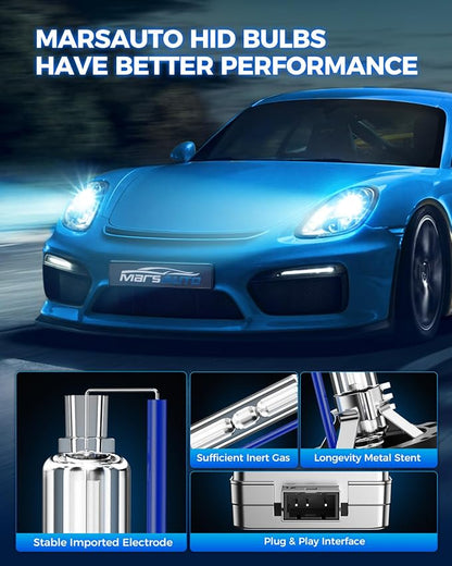 Marsauto D3S HID Bulbs, 66340 42403 42302 35W Xenon Bulb, D3S 8000K White Blue, Up to 500% Brightness, Pack of 2