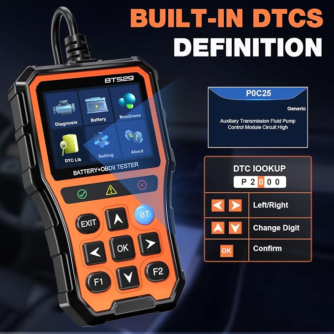 BT529 Bluetooth OBD2 Scanner & Car Battery Tester,2-in-1 Car Diagnostic Tool for iPhone & Android, Check Engine Code Reader,Performance Test, Trip Analysis, 12V Battery Analyzer for All 1996+ Vehicles