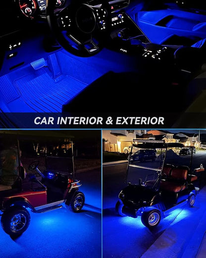 Keiurot Car Led Strip Lights 24" Connectable Blue Led Light Strip for Cars Boat Marine Golf Cart Trucks Waterproof 12V Led Light Strip, 4Pack