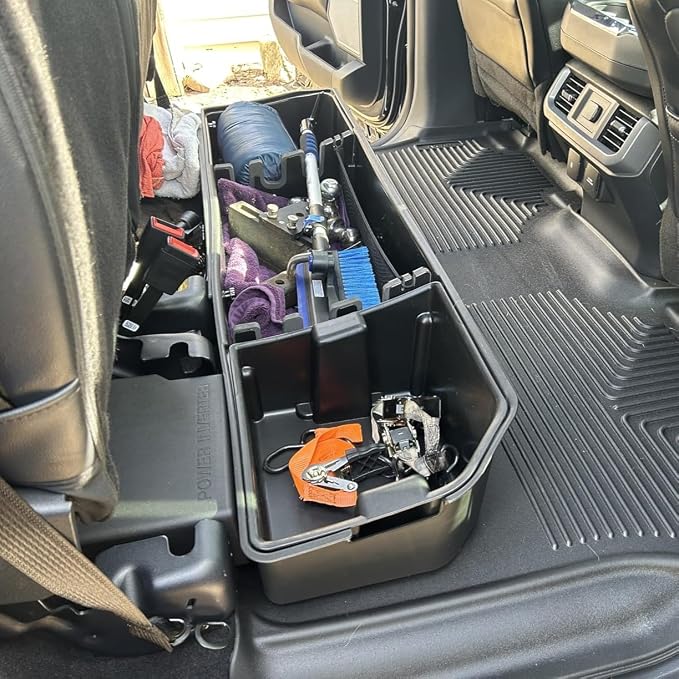 WHALEMOTOR Underseat Storage Compatible with Ford F150(2015-2026)&Super Duty(2017-2026) SuperCrew/Crew Cab, Upgraded Rear Under Seat Organizer Cargo Box for F-150 F250 F350 F450 F550