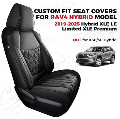 FREESOO Custom Seat Covers for Toyota RAV4 2019 2020 2021 2022 2023 2024 2025 Hybrid XLE LE Limited XLE Premium, RAV4 Leather Car Seat Covers Interior, RAV 4 SUV Accessories Full Set, Black