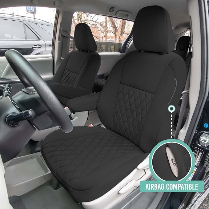 FH Group Custom Fit Car Seat Covers Specifically Made for 2011-2020 Toyota Sienna 7-8 Seater with Ultraflex Neoprene Water Resistant Automotive Seat Covers - Front Set Black