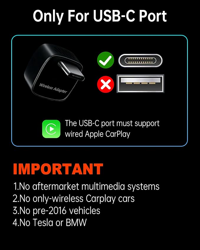 ONINCE Wireless CarPlay Adapter USB-C | Wired to Wireless Conversion | Plug & Play | Auto Reconnect | Low Latency for Factory CarPlay Cars