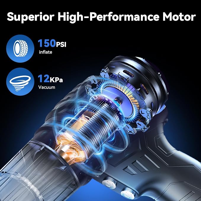 Sonashi 2-in-1 Car Vacuum Cleaner & Tire Inflator - High Power Portable Vacuum with Digital Tire Pressure Gauge, LED Light, Multifunctional Nozzle for Car Interior Cleaning & Emergency Tire Inflation