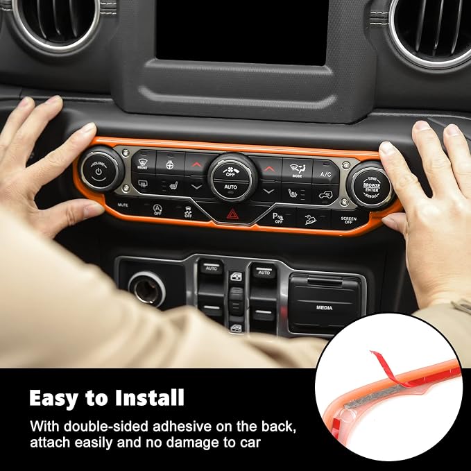 RT-TCZ Air Conditioning Dashboard Center Console Control Trim Panel Cover Interior Accessories Decoration Trim Kit for Jeep Wrangler JL JLU & Gladiator JT 2018-2022,Orange