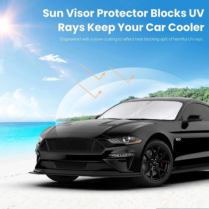 Sunshade for Mustang 2015-2025 2026 Ford Windshield Sun Shade (NOT for Ford Mustang Mach-E Accessories Foldable Front Window Shield Windshield Cover Sun Visor Protector Block UV Ray Heat Reflector