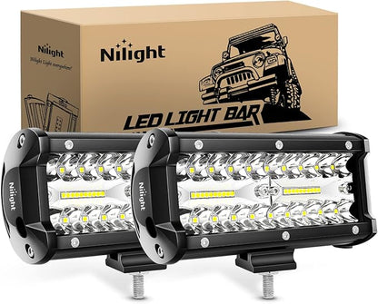 Nilight 18022C-B 6.5Inch 2PCS 6.5 Inch 120W Spot & Flood Combo Bar Driving Waterproof Led Work Light Triple Rows Off-Road Truck Car ATV SUV Jeep Cabin Boat, 2 Years Warranty (Pack of 12)