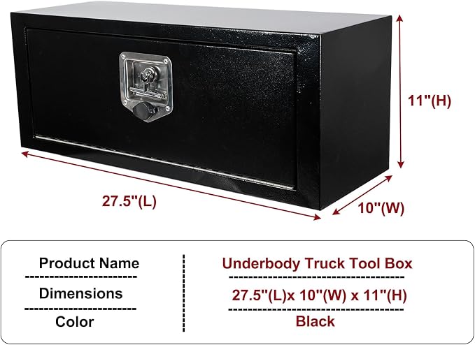 27.5 inch Steel Underbody Truck Tool Box w/T-Handle Latch, Heavy Duty Truck ToolBox Truck Storage Organizer For Organization And Storage, 27.5"x 10"x 11" inch Black