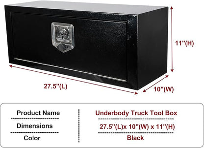 27.5 inch Steel Underbody Truck Tool Box w/T-Handle Latch, Heavy Duty Truck ToolBox Truck Storage Organizer For Organization And Storage, 27.5"x 10"x 11" inch Black