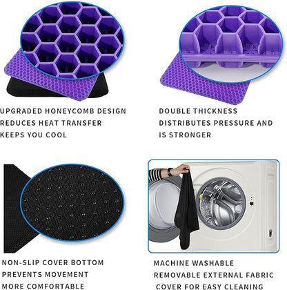 Gel Seat Cushion, Cooling Honeycomb Cushion for Long Sitting, Tailbone & Coccyx Pain Relief, Ergonomic Office Chair Pad, Breathable for Car Seat & Wheelchair(Light Purple)