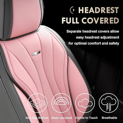 Coverado Front Seat Covers, 2 Pack Leather Seat Cover for Cars, Waterproof Seat Covers, Front Seat Car Seat Protectors, Driver Car Seat Cushions Universal Fit for Most Vehicles, Gray&Pink