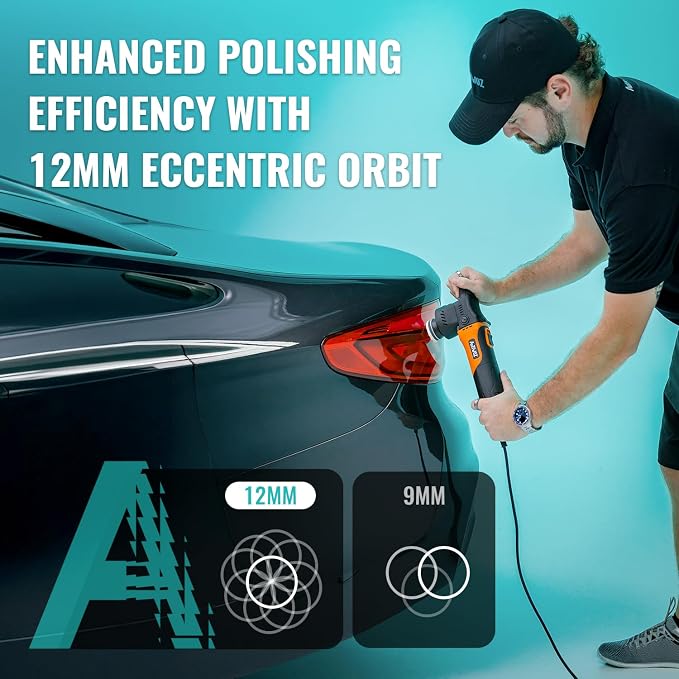 AUTIWOZ Mini Polisher, 2/3Inch Small Buffer Polisher, 630W with 12mm Random Orbital, Dual Action Car Polishers and Buffers for Car Detailing, Headlight Polishing, 2500-7000RPM with Soft Start, W02
