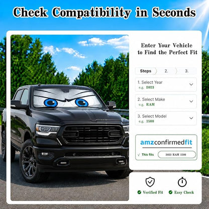 Silver Cool Eyes Large Foldable Front Window Sunshade- 63 x 33.86