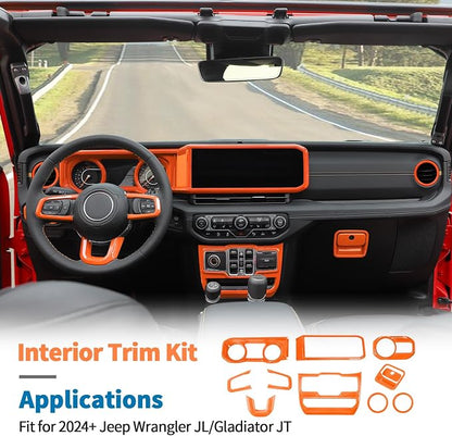 JeCar 11pcs Orange Interior Trim Kit for 2024 2025+ Jeep Wrangler JL JLU & Gladiator JT