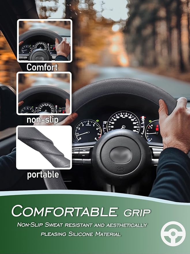 LRITER Car Steering Wheel Cover, Non-Slip Silicone Material, Multiple Color Choices, Universal Auto Parts Steering Wheel Cover, Suitable for Most Cars (Grey)