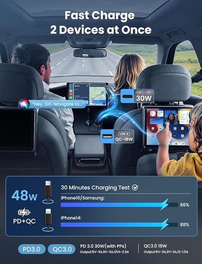 All-in-One Wireless Carplay & Android Auto Adapter with Fast Car Charger - 3 in 1 Cable for Stable Voltage, Enhanced Carplay/Android Auto Data. 48W, Dual USB C & A Ports