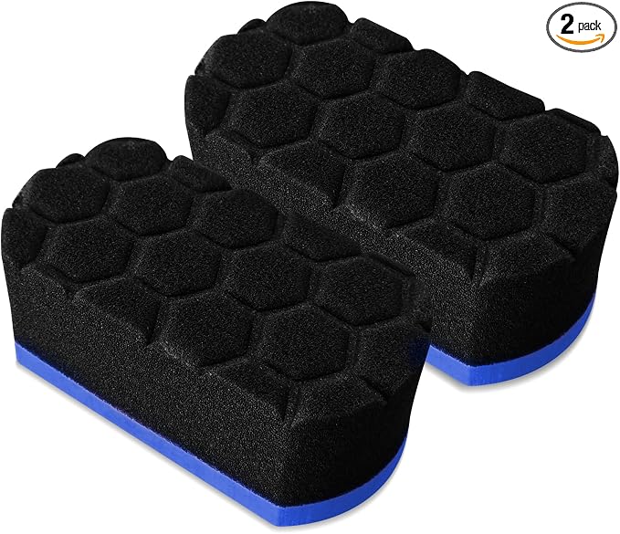 2PCS Tire Waxing Applicator Pad, Sponge Pad, Easy Grip Hex Logic Tire Shine Dressing Applicator Sponge, Car Durable and Reusable Cleaning Foam Sponges for Wheel Tire Polishing (Blue)