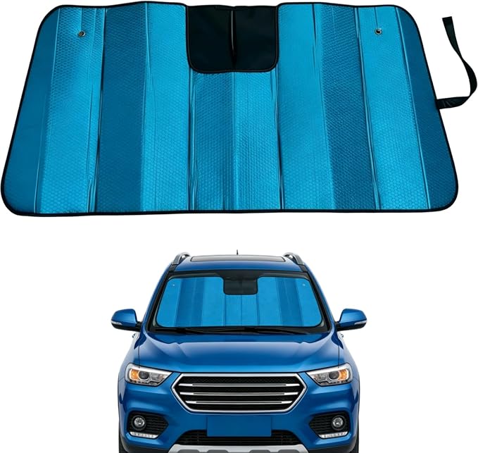 GWUSKDT Car Windshield Sunshade-Thicken 5-Layer Bubble Block Heat and Sun UV Rays,Front Windshield Sun Shade- Keeps Your Vehicle Cool - 58 x 27.5 Inch new Upgraded (New Lake Blue)