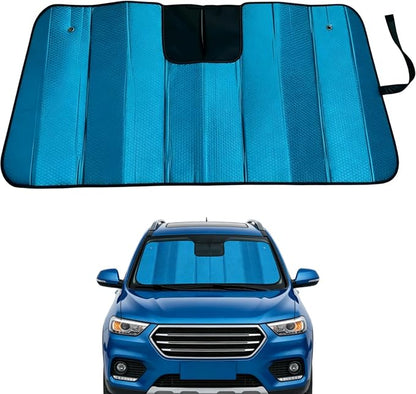 GWUSKDT Car Windshield Sunshade-Thicken 5-Layer Bubble Block Heat and Sun UV Rays,Front Windshield Sun Shade- Keeps Your Vehicle Cool - 58 x 27.5 Inch new Upgraded (New Lake Blue)