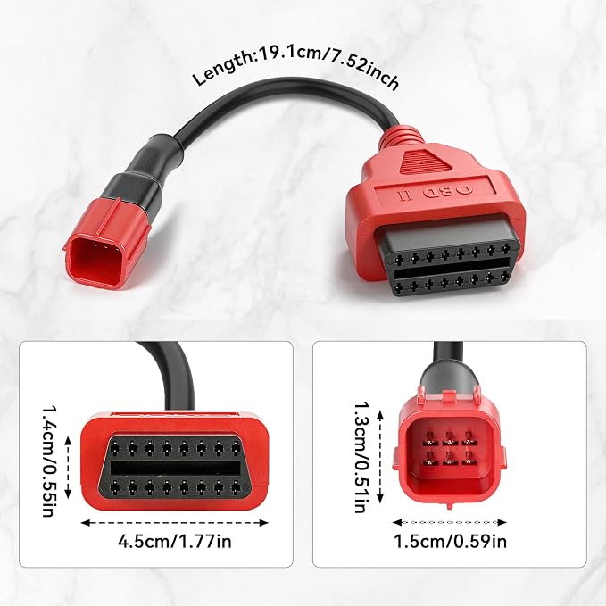 OBD2 Diagnostic Cable Adapter 16-Pin to 6-pin Compatible with M3 Motorcycle Diagnostic Tool, OBDII Generation IV 6P for Honda Kawasaki Yamaha Suzuki EUROV Motorcycles