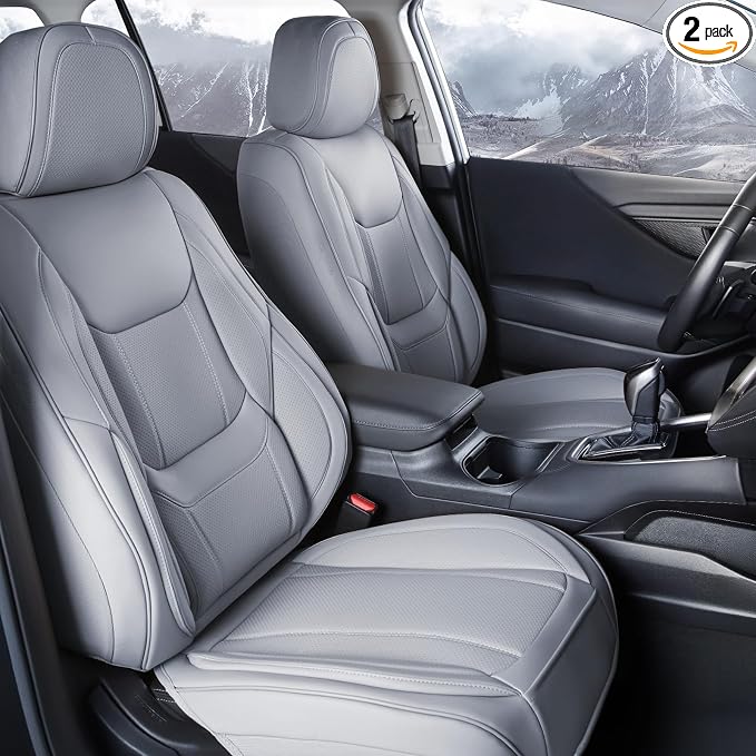Coverland Custom Truck Car Seat Covers Front Seats for [2019-2026 RAM 1500 Crew Cab Bucket Seats] - Protector Car Seat Cover Water Resistant Leather Memory Form Back Support Seat Cushion [Front-Gray]