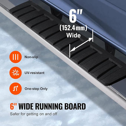 VEVOR Running Boards, 6" Step Bars Compatible with 2007-2018 Chevy Silverado/GMC Sierra 1500 Crew Cab, 2019 2500HD/3500HD/1500 LD, 201 Stainless Steel Side Steps Nerf Bars, 500LBS Capacity, 2 Piece