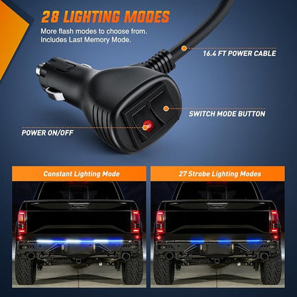Nilight 48 Inch Truck Tailgate Strobe Light Strip Tail Emergency Bar Rear Window Warning Lamp Ultra-Bright Double Row 288 LED for Pickup Trailers Construction Vehicles Car SUV, Blue White