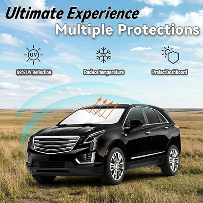 Windshield Sun Shade for Cadillac XT5 2017-2025 2026, Car Front Window Sunshade with 240T Sun Visor Protector Blocks UV Rays Heat Sun Shield Accessories