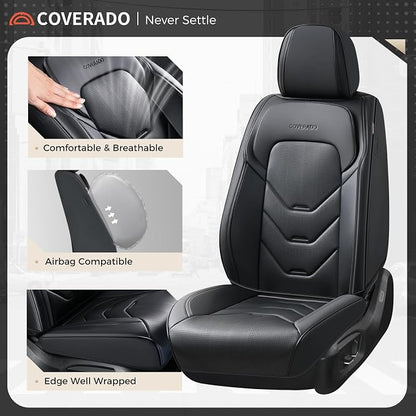 Coverado Front Seat Cover, 2 PCS Black Seat Cover for Cars, Leather Car Seat Cover, Waterproof Car Seat Protector, Automotive Seat Cover, Universal Car Seat Cushion Fit for Most Sedan SUV Truck